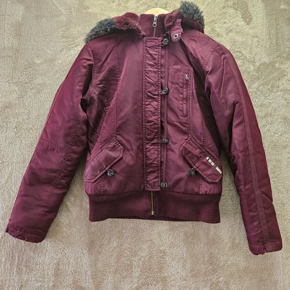 VTG  Triple Five Soul Bomber Jacket Coat with Faux Fur-Trimmed Split Hood Sz XS